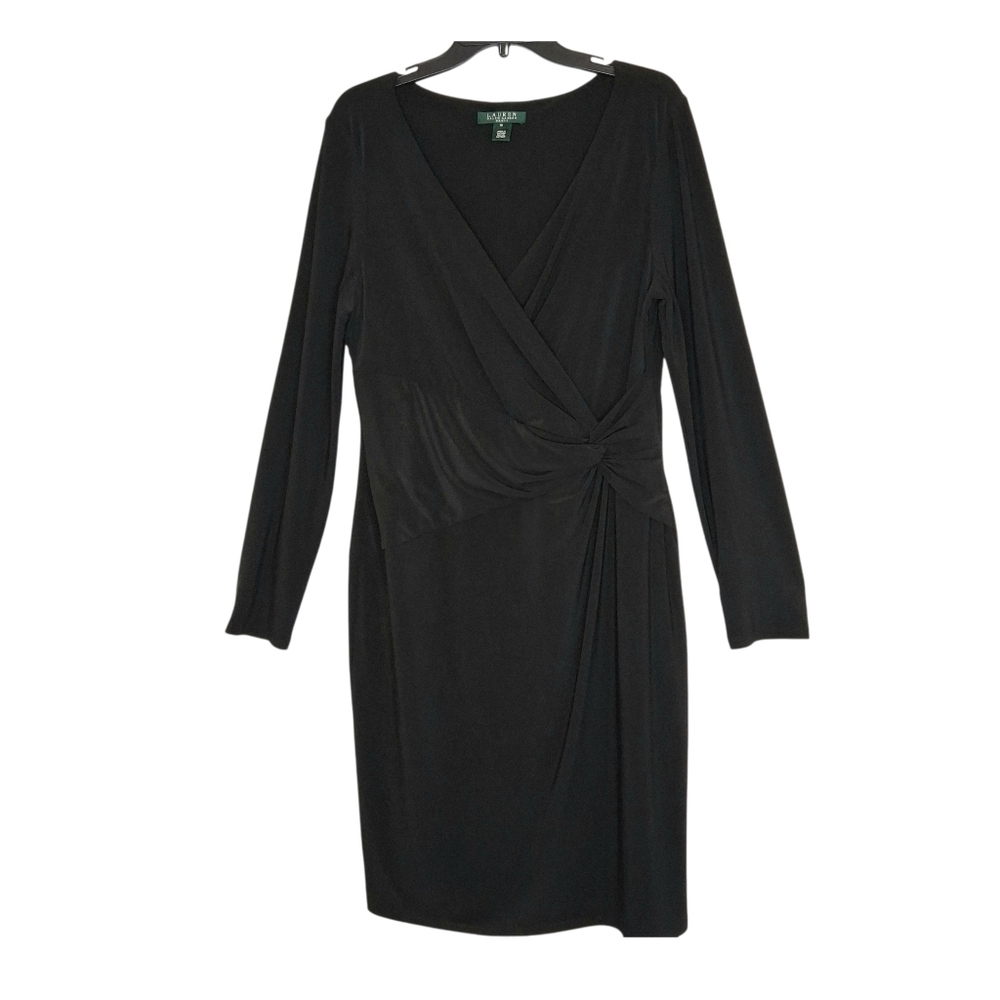 Lauren Ralph Lauren Stretch Jersey Dress Women's Plus Sz 16 Black Cocktail - Picture 2 of 11